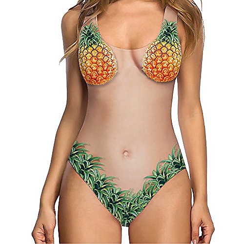 

Women's One Piece Romper Swimsuit Print Pearl pineapple Rose flower Avocado shell Swimwear Bathing Suits Cute Sweet