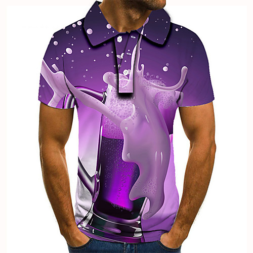 

Men's Golf Shirt 3D Print Graphic Prints Beer Button-Down Short Sleeve Street Tops Casual Fashion Cool Purple / Sports