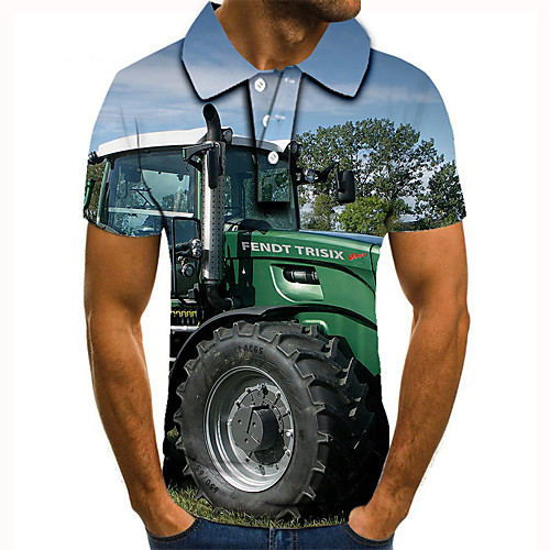 

Men's Golf Shirt Tennis Shirt 3D Print Graphic Prints Car Button-Down Short Sleeve Street Tops Casual Fashion Cool Blue / Sports