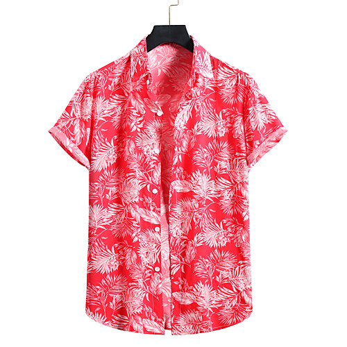 

Men's Shirt Other Prints Plants Print Short Sleeve Casual Tops Hawaiian Button Down Collar Blue Black Red