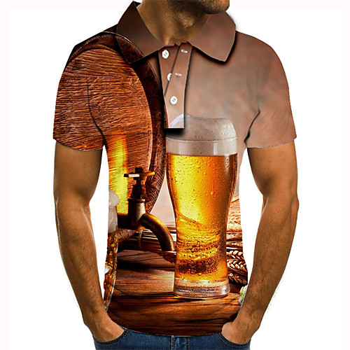 

Men's Golf Shirt Tennis Shirt 3D Print Graphic Prints Beer Button-Down Short Sleeve Street Tops Casual Fashion Cool Brown / Sports