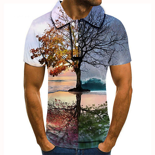 

Men's Golf Shirt Tennis Shirt 3D Print Graphic Prints Tree Button-Down Short Sleeve Street Tops Casual Fashion Cool Blue / Sports