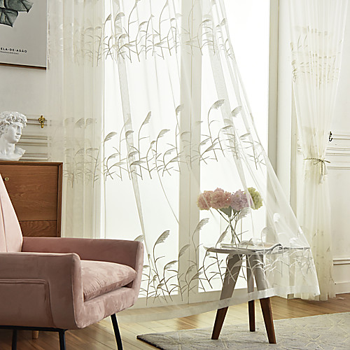 

Two Panel Korean Pastoral Style Embroidered Window Screen Living Room Bedroom Dining Room Children's Room Translucent Tulle