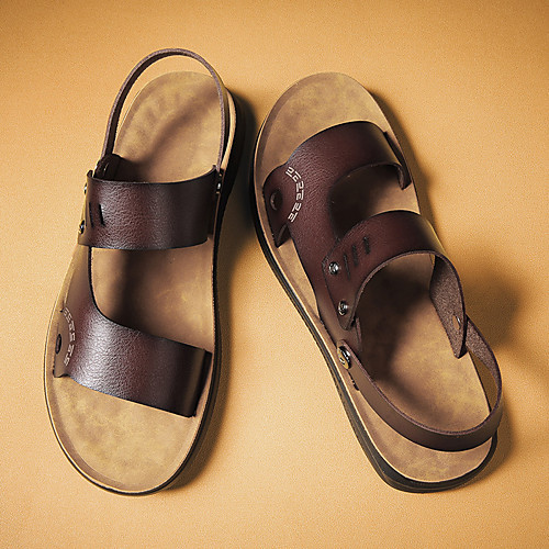 

Men's Sandals Casual Beach Daily Water Shoes Walking Shoes Nappa Leather Breathable Non-slipping Wear Proof Black Brown Summer
