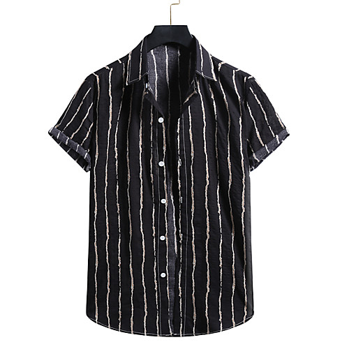 

Men's Shirt Other Prints Striped Print Short Sleeve Casual Tops Hawaiian Button Down Collar Yellow White Black
