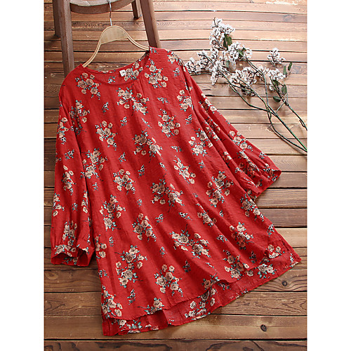 

Women's Plus Size Tops T shirt Floral Graphic 3/4 Length Sleeve Round Neck Casual / Daily Spring Summer Big Size L XL XXL 3XL 4XL