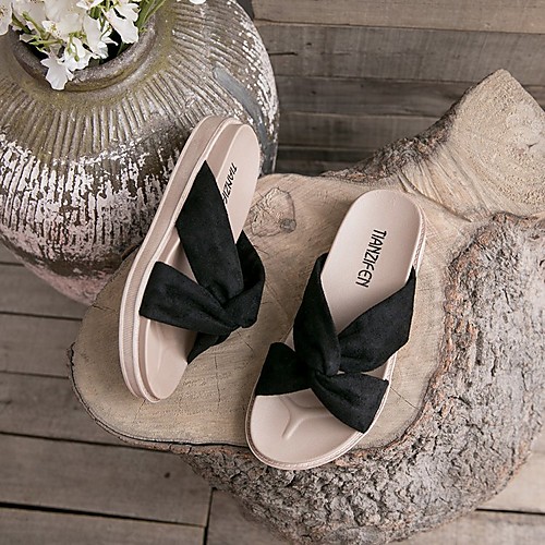 

Women's Flats Flat Heel Open Toe Rubber Suede Leopard Black Beige