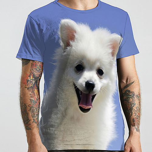 

Men's Unisex Tee T shirt 3D Print Dog Graphic Prints Animal Plus Size Print Short Sleeve Casual Tops Basic Designer Big and Tall Blue