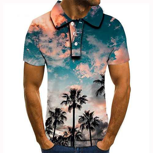 

Men's Golf Shirt Tennis Shirt 3D Print Scenery Graphic Prints Coconut Tree Button-Down Short Sleeve Street Tops Casual Fashion Cool Blue / Sports