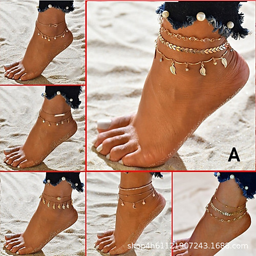 

summer beach multi-layer zircon leaf horoscope pearl anklet sun moon star pattern jewelry