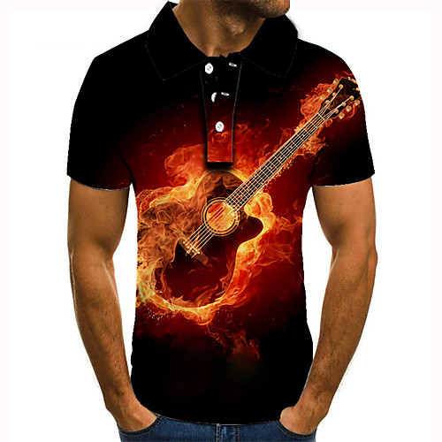 

Men's Golf Shirt Tennis Shirt 3D Print Graphic Prints Guitar Button-Down Short Sleeve Street Tops Casual Fashion Cool Black / Sports