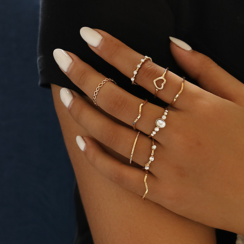 

9-piece ring hollow heart ring style geometric wavy