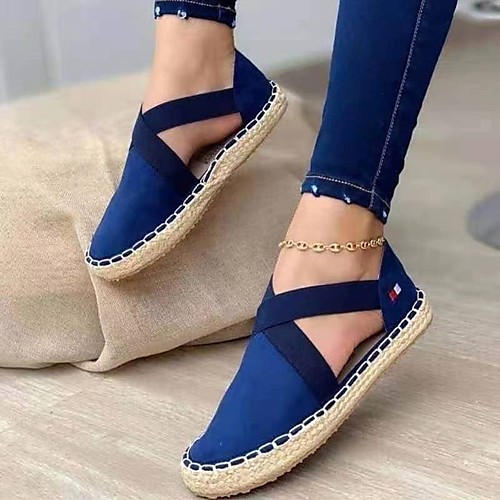 

Women's Sandals Flat Heel Round Toe Canvas Solid Colored Black Light Red Blue