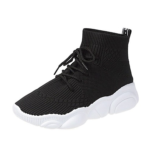 

Women's Trainers Athletic Shoes Flyknit Shoes Wedge Heel Round Toe Booties Ankle Boots Tissage Volant Lace-up Solid Colored White Black / Booties / Ankle Boots