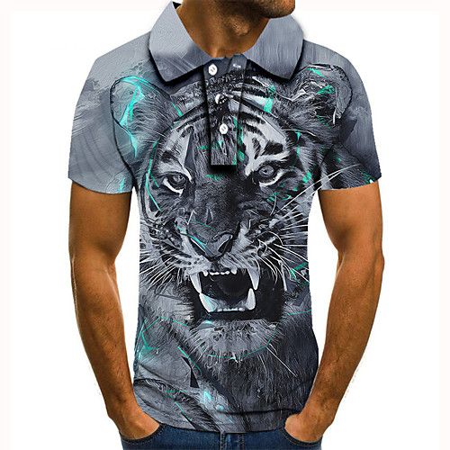 

Men's Golf Shirt Tennis Shirt 3D Print Tiger Animal Button-Down Short Sleeve Street Tops Casual Fashion Cool Gray / Sports