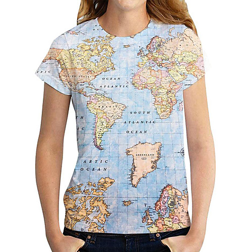 

Women's Painting T shirt Graphic Print Round Neck Basic Tops Blue