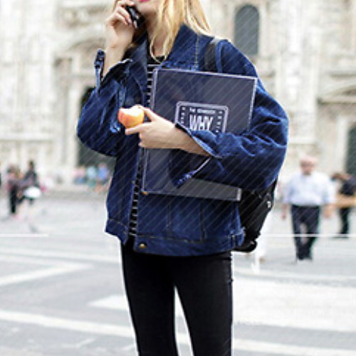 

Women's Jacket Daily Fall Spring Regular Coat Regular Fit Casual Jacket Long Sleeve Solid Colored Patchwork Navy Blue / Denim