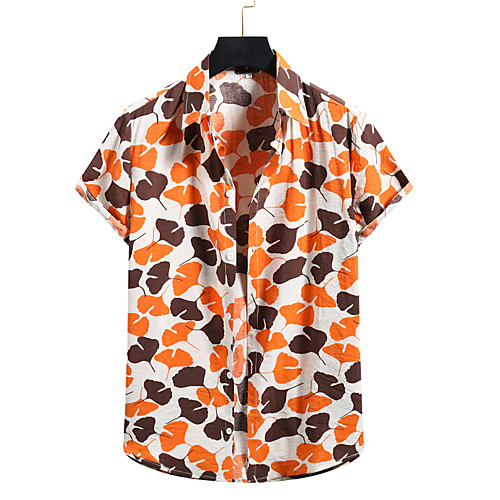 

Men's Shirt Other Prints Plants Print Short Sleeve Casual Tops Hawaiian Button Down Collar Yellow White