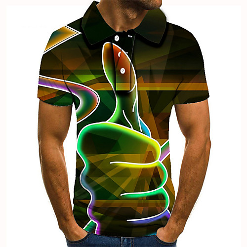 

Men's Golf Shirt Tennis Shirt 3D Print Graphic Prints Hand Button-Down Short Sleeve Street Tops Casual Fashion Cool Green / Sports