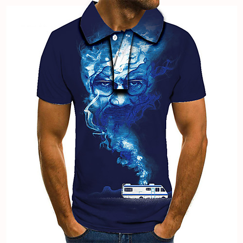 

Men's Golf Shirt 3D Print Graphic Prints Human Button-Down Short Sleeve Street Tops Casual Fashion Cool Blue / Sports