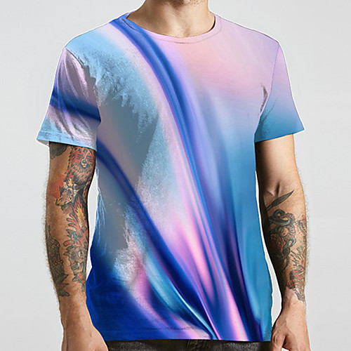 

Men's Unisex Tee T shirt Shirt 3D Print Gradient Graphic Prints Plus Size Print Short Sleeve Casual Tops Basic Designer Big and Tall Round Neck Blue / Summer