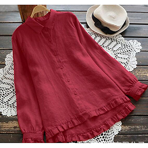 

Women's Plus Size Tops Shirt Plain Long Sleeve Shirt Collar Casual Fall Summer Big Size XL 2XL 3XL 4XL 5XL