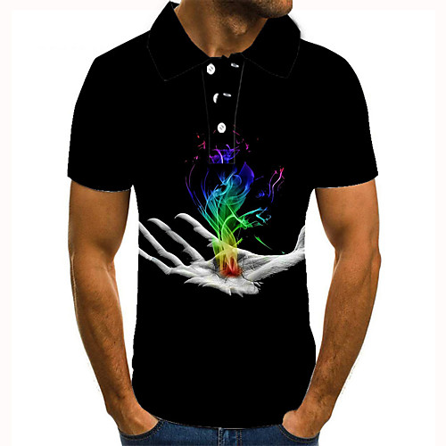 

Men's Golf Shirt 3D Print Graphic Prints Hand Button-Down Short Sleeve Street Tops Casual Fashion Cool Black / Sports