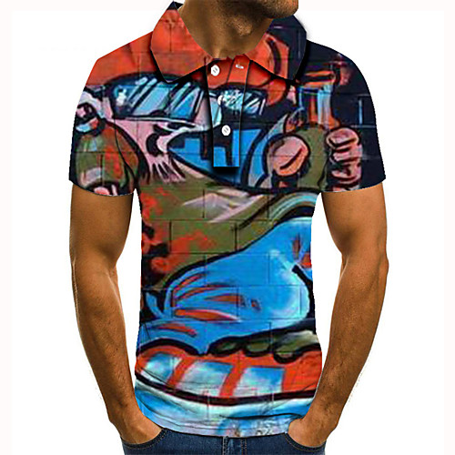 

Men's Golf Shirt Tennis Shirt 3D Print Graphic Prints Graffiti Button-Down Short Sleeve Street Tops Casual Fashion Cool Blue / Sports