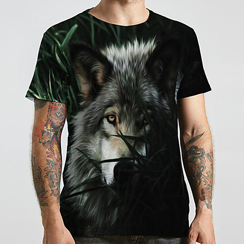 

Men's Unisex Tee T shirt 3D Print Graphic Prints Wolf Plus Size Print Short Sleeve Casual Tops Basic Designer Big and Tall Black