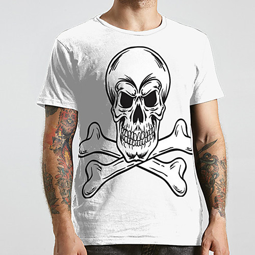 

Men's Unisex Tee T shirt 3D Print Graphic Prints Skull Plus Size Print Short Sleeve Casual Tops Fashion Designer Big and Tall White
