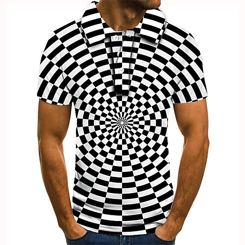 

Men's Golf Shirt Tennis Shirt 3D Print Check 3D Graphic Prints Button-Down Short Sleeve Street Tops Casual Fashion Cool Black / Sports