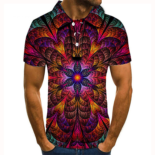

Men's Golf Shirt Tennis Shirt 3D Print Floral Optical Illusion Button-Down Short Sleeve Street Tops Casual Fashion Cool Red / Sports
