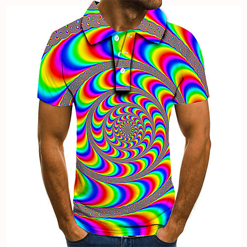

Men's Golf Shirt Tennis Shirt 3D Print Rainbow Optical Illusion Graphic Prints Button-Down Short Sleeve Street Tops Casual Fashion Cool Rainbow / Sports