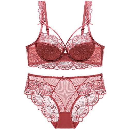 

Women's Bra & Panty Set Lace Bras 3/4 Cup Lace Sexy carmine