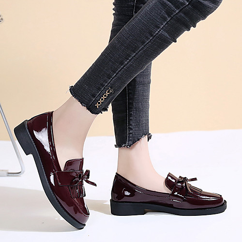 

Women's Sneakers Tassel Loafers Tassel Shoes Classic Loafers Block Heel Vintage Office Patent Leather Solid Colored Wine Black