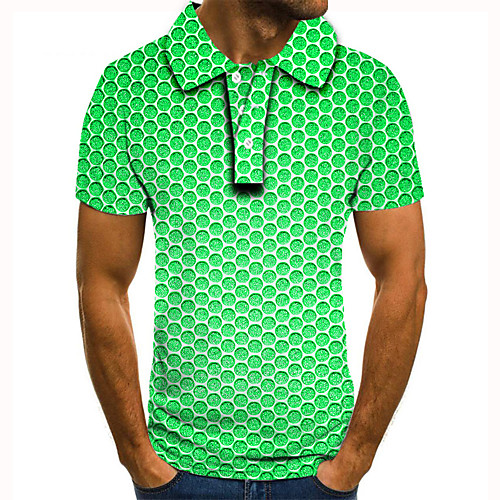 

Men's Golf Shirt 3D Print Circle Geometric Button-Down Short Sleeve Street Tops Casual Fashion Cool Green / Sports