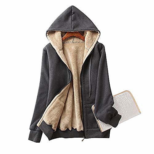 

moonetto women's casual winter thick warm fleece sherpa lined hoodie zip up jacket coat sweatshirt (dark grey, l)