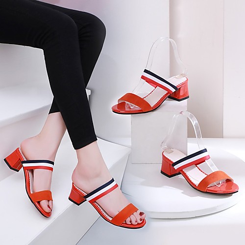 

Women's Sandals Cuban Heel Faux Leather Orange / Black Black Yellow