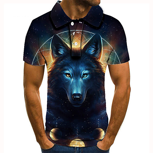 

Men's Golf Shirt Tennis Shirt 3D Print Graphic Prints Wolf Animal Button-Down Short Sleeve Street Tops Casual Fashion Cool Blue / Sports
