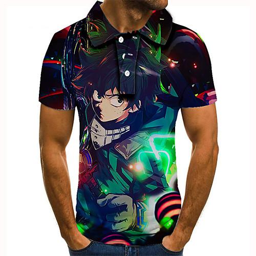 

Men's Golf Shirt 3D Print Anime Graphic Prints Button-Down Short Sleeve Street Tops Casual Fashion Cool Blue / Sports