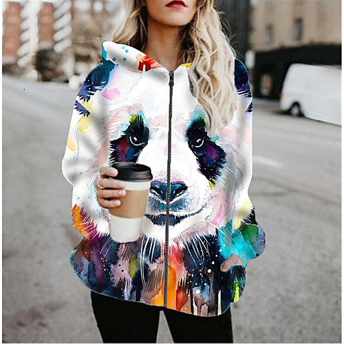 

Women's Jacket Daily Fall Spring Regular Coat Regular Fit Casual Jacket Long Sleeve Animal Patterned Print Rainbow / Holiday