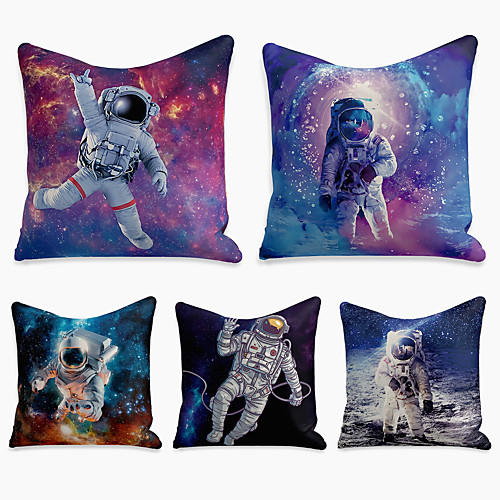 

Cushion Cover 5PC Faux Linen Soft Decorative Square Pillowcase for Sofa Bedroom 45 x 45 cm (18 x 18 Inch) Superior Quality Astronaut Patio Throw Pillow Covers for Garden Farmhouse Bench Couch