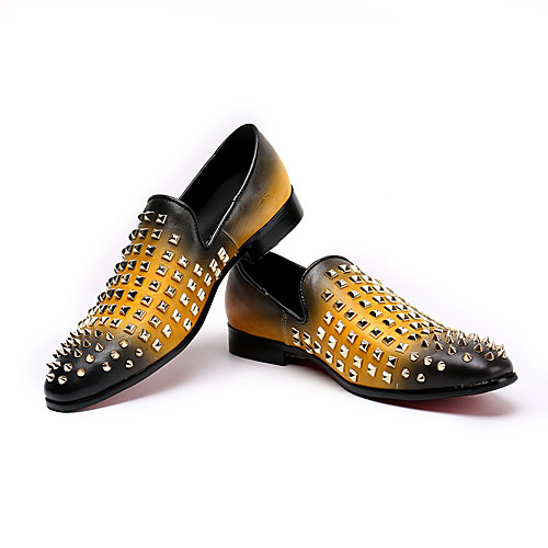 

Men's Loafers & Slip-Ons Brogue Novelty Shoes Moccasin Vintage Classic British Daily Party & Evening Leather Breathable Non-slipping Wear Proof Black Yellow Red Gradient Fall Spring