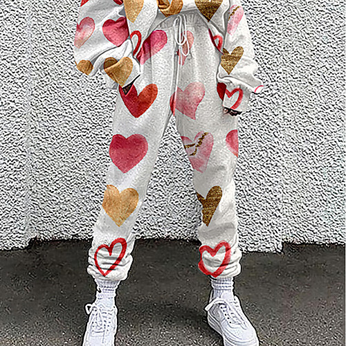 

Women's Fashion Casual / Sporty Comfort Going out Weekend Sweatpants Pants Graphic Heart Full Length Pocket Print White