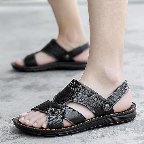 

Men's Sandals Casual Beach Daily Walking Shoes Nappa Leather Breathable Non-slipping Wear Proof Black Brown Summer