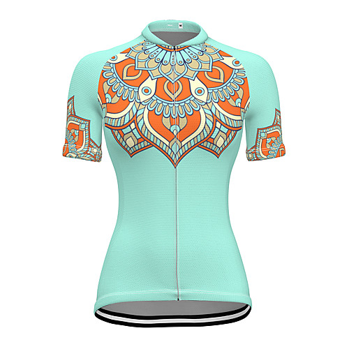 

21Grams Women's Short Sleeve Cycling Jersey Summer Spandex Polyester Blue Paisley Bike Jersey Top Mountain Bike MTB Road Bike Cycling Quick Dry Moisture Wicking Breathable Sports Clothing Apparel