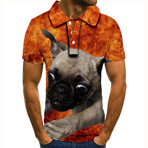 

Men's Golf Shirt Tennis Shirt 3D Print Dog Graphic Prints Animal Button-Down Short Sleeve Street Tops Casual Fashion Cool Orange / Sports