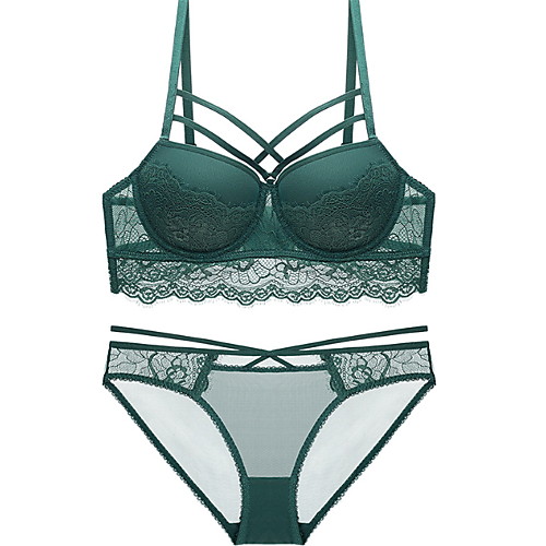 

Women's Bra & Panty Set Push-up 3/4 Cup Lace Sexy Cotton Wine