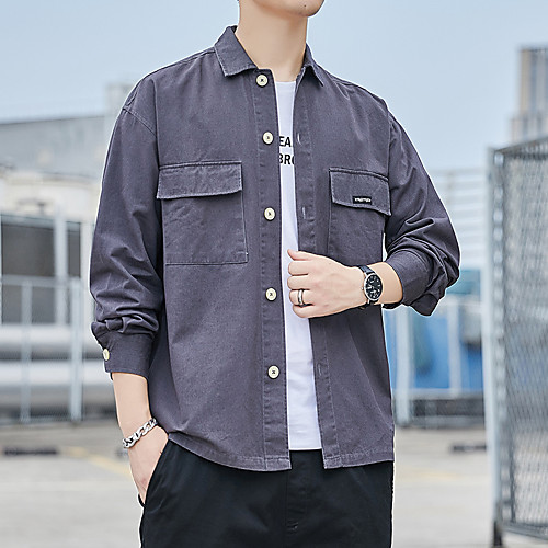 

Men's Shirt Solid Colored Button-Down Long Sleeve Casual Tops 100% Cotton Basic Casual Comfortable Blue Gray Khaki