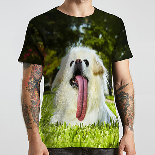 

Men's Unisex Tee T shirt 3D Print Dog Graphic Prints Animal Plus Size Print Short Sleeve Casual Tops Fashion Designer Big and Tall Green
